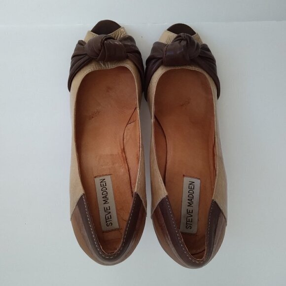 Steve Madden Peep Toe Pumps Multi Leathers Multi Browns Retro Femme Look Sz 8.5 - Picture 4 of 11